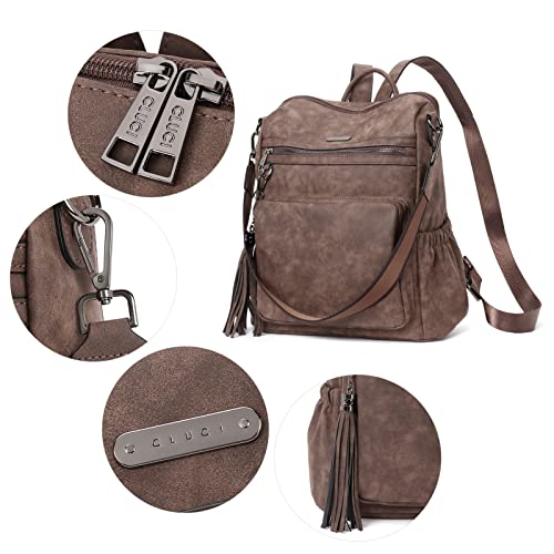 Image of CLUCI Backpack Purse for Women Fashion Leather Designer Travel Large Ladies Shoulder Bags with Tassel, Two-toned Coffee, Large