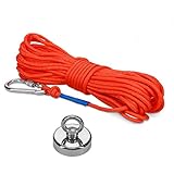 Navaris Imán extra fuerte para pesca - Kit de imán doble cara con mosquetón y cuerda de 20 M - Imán de neodimio con perno con tracción 160 KG