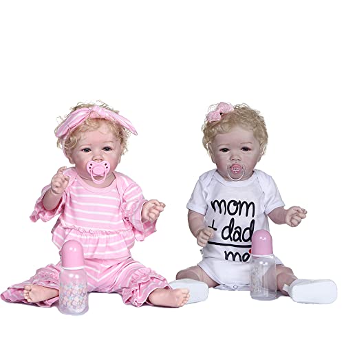 Best Promo Zero Pam Reborn Baby Dolls Silicone Full Body 22 Inch Realistic Twins Baby Silicone Girls Real Life Toddler Dolls Blonde Curly Hair