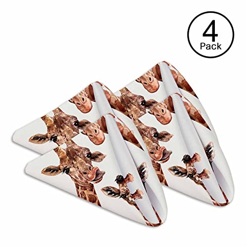 Mxocom Giraffe Cloth Napkins Set Of 4 Wild Animal Family South African Safari Park Playful Cute Modern Art Dinner Napkins Washable For Home, Parties, Weddings And Banquet 18 X 18 Inch #TOP1