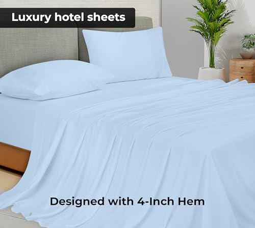 Image of Royale Linens Full Flat Sheet - Ultra Soft Brushed 1800 Microfiber Flat Sheets Only - Wrinkle Free & Stain Resistant - Hotel Quality Top Sheet for Bed (Full, Lake Blue)