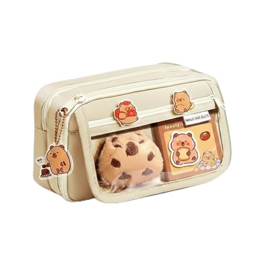 Estojo Escolar Infantil Capivara | Bolsa para Lápis Capybara | Estojo de Lápis Capivara de Desenho Animado com Compartimentos (Bege)