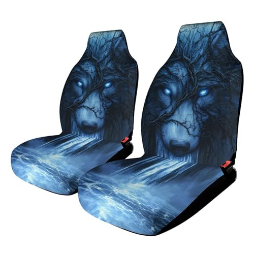 Mystic Tree Wolf Car Seat Covers Universal Car Front Seats Protector Auto Interior Accessories 2PCS