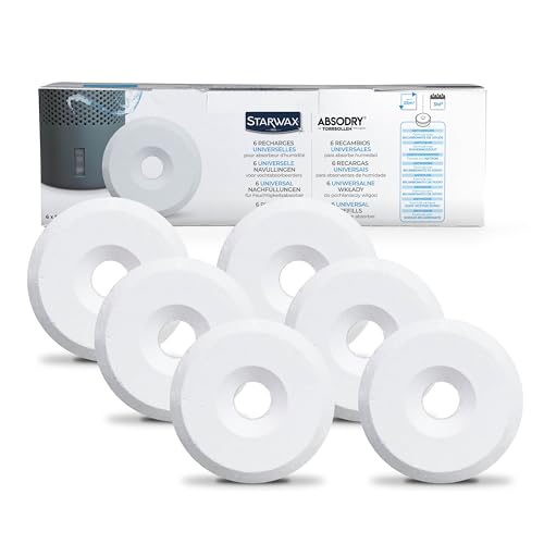 STARWAX - Pastillas absorbentes de humedad x 6 - Previene el moho - Antiolor - Sin colorantes - Sin perfume - 1 recambio Trata 25m² durante 3 meses aproximadamente