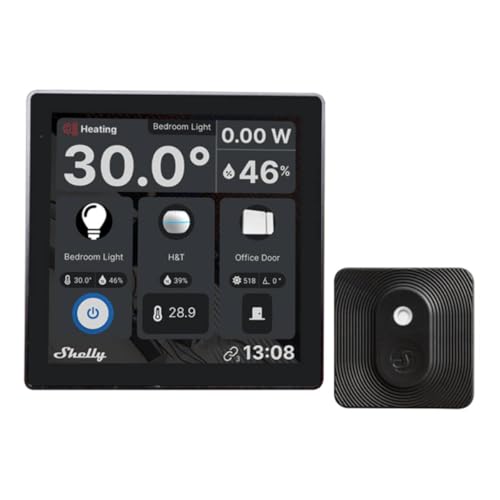 Shelly Wall Display Nero + Blu H&T Nero, Pannello di Controllo Wi-Fi Smart Home, Termostato, Relè 5A Integrato, Conduttore Neutro Richiesto, Dati Ambientali, Domotica, Alexa e Google Home
