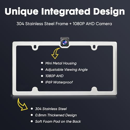 Image of PixelMan Backup Camera,XS-2 1080P AHD Innovative One-Piece License Plate Back Up Camera Ultra Clear Night Vision 170 Wide Angle Vehicle Rear View Reverse Camera,All-Weather Durable Metal Housing