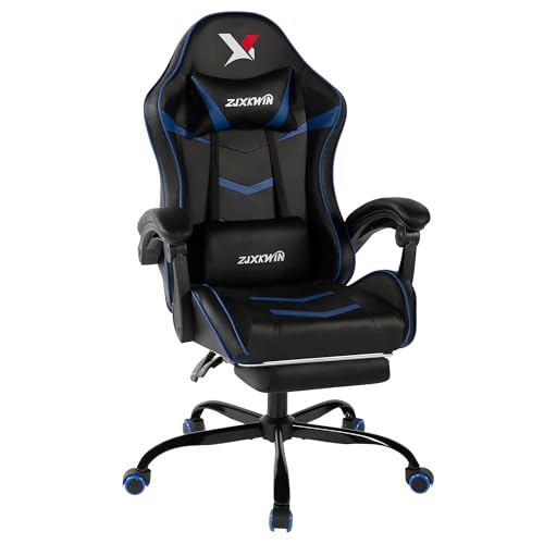 Image of Ergonomic Gaming Chair for Adults, Reclining Computer Office Desk Chair with Footrest, Pocket Spring Cushion,Linkage Armrests, Lumbar Support & Headrest, Heavy-Duty Enlarged Metal Base,Blue