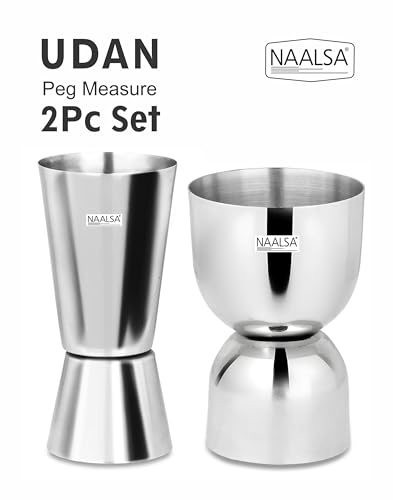 Image of NAALSA UDAN 2Pc Combo Double Sided Peg Measurer 30 & 60 ml, Damru & Tall Peg, Cocktail, Shot Glass, Drink Measuring Bar Tool Jigger Bar Accesories