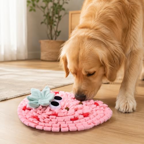 Image of Snuffle Mat for Dogs, Interactive Feeding Mat for Boredom and Slow Eating, Nosework Training Puzzle Toy for Dogs and Puppies, 18x32 CM, Travel Use (Pink Strawberry)