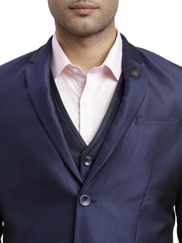 Image of Turtle Men Poly-Viscose Three Piece Suit - Dobby Print, Full Sleeve Blazer, Waistcoat & Pant for Wedding & Party