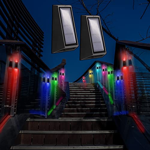 TOTHDATE 2 Pack Lampes de Clôture Solaire, RGBW Lampe Solaire Exterieur Jardin IP65 étanche Éclairage Mural d'extérieur pour Jardin Clôture Patio Terrasse Cours Balcon Terrasse Décorations Cover