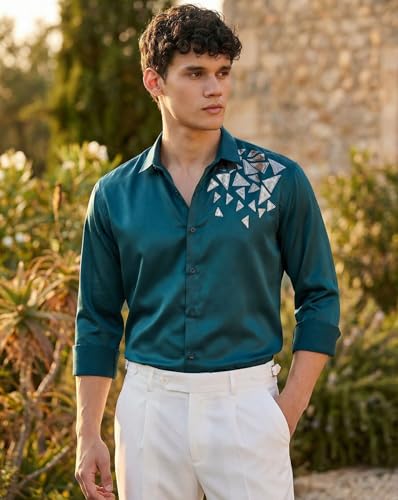 Image of IndoPrimo Men's Stylish Satin Shirt for Party, Formal, Daily and Casual Wear Full Sleeve Shirt for Mens - Trio