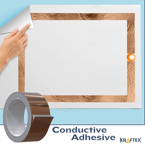 Image of Kraftex Copper Tape [1 Inch x 66ft] - Conductive Copper Foil Tape with Adhesive for Stained Glass, Slug Barrier, Guitar Shielding & Faraday Cage