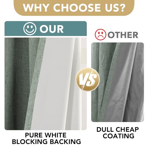 Image of H.VERSAILTEX White Linen Blackout Curtains Durable Thick Textured Linen Look 100% Blackout Patio Door Curtain Anti Rust Grommet Extra Wide Sliding Door Curtain Panel, W100 x L108 inch, Green Bay