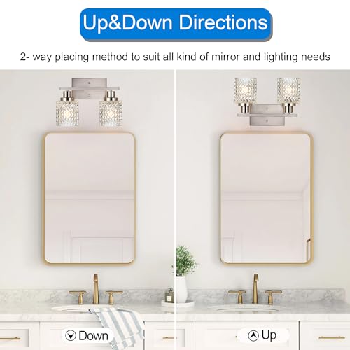 MELUCEE 2-Light Wall Sconce Lighting with Hammered Glass Shade, Brushed Nickel Bathroom Lights Over Mirror, Modern Vanity Lighting Fixtures for Porch Entryway Stair by MELUCEE - Image 4