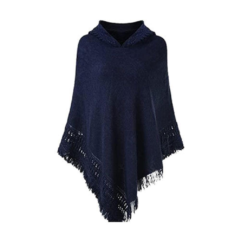 LamalaWomen Winter Knit Hooded Poncho Cape Crochet Fringed Tassel Shawl Wrap Sweater Scarf Face