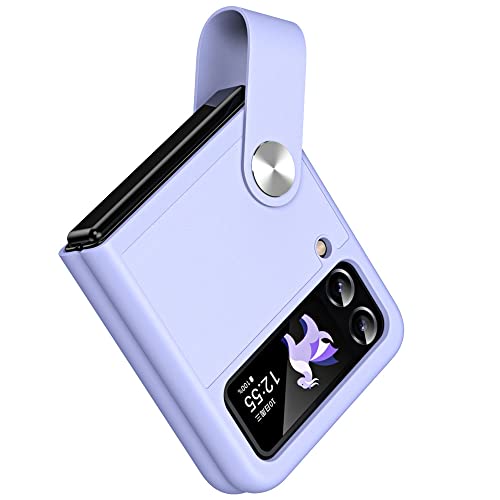 TECHGEAR for Samsung Galaxy Z Flip 4 / Flip 3 Case Z Flip 4/3 Leather Case with Leather Finger Holder Hard PC Shockproof Protective Bumper Case for Samsung Z Flip3 & Z Flip4 Purple
