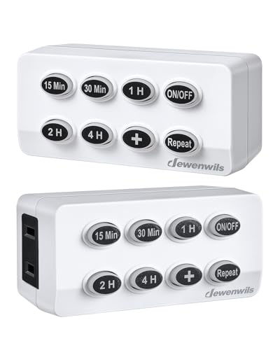 DEWENWILS Indoor Countdown Timer with Repeat Function and Lit Up Buttons, Auto Shut Off Timer Outlet for Charger Vacation/Christmas Security, Lights, Cell Phone/Laptop Chargers, 2 Pack UL Listed