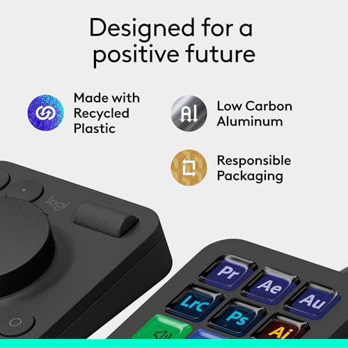 Logitech MX Creative Console, 9 Customizable LCD Keys, Stream Deck Accessories, Control Dial for Graphic Design, Adobe, Zoom, Spotify - Graphite, 3-Month Adobe Creative Cloud Membership