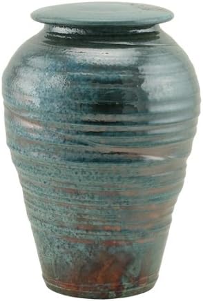 Turquoise Lustre Raku Ceramic Cremation Urn for Ashes, Adult Sized Cremation Urn, 11.25 Inches High