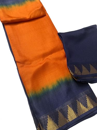 Image of Women's Bhagalpuri Pure Kota Doria Silk Net Saree With Temple Zari Border and Running Blouse Piece