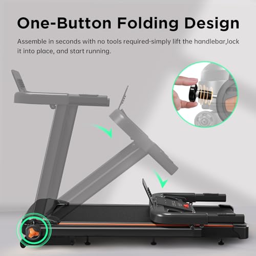 YUEJIQI Treadmill with 0-15% Auto Incline, 3.5HP Quiet Brushless Foldable Treadmills for Home, Small Space Portable Running Walking Machine, 300 Lbs Capacity with Bluetooth APP & Pulse Monitor