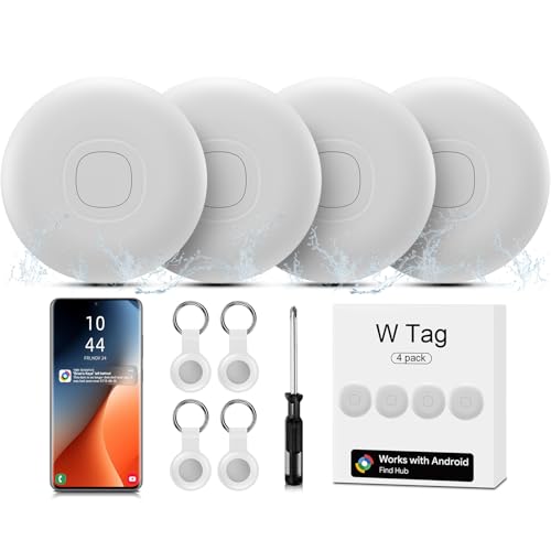 Air Tracker Android IP 68 Android Smart Tag Localizador de llaves compatible con Google Find Hub APP (Android solamente) 4 Pack Bluetooth Tag Key Finder para equipaje/cartera/maleta/bolsas, color