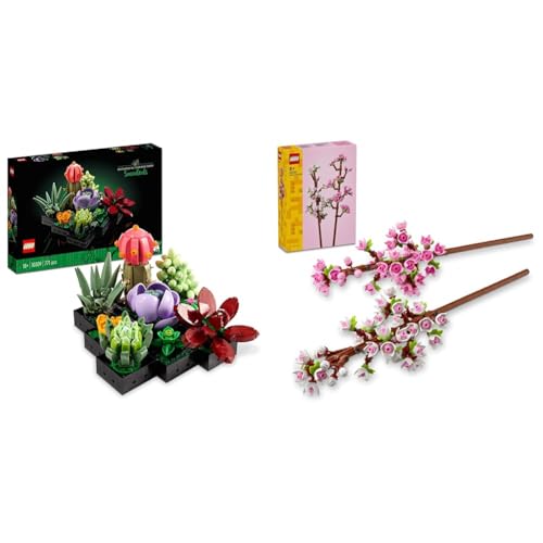 LEGO Icons Suculentas, Maqueta de Plantas Artificiales para Construir & Creator Flores de Cerezo, Flores Artificiales de Decoración para Habitación y Accesorio