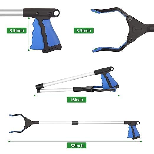 Grabber Reacher Tool,32 Inch Extra Long Steel Foldable Pick Up Stick with Strong Grip Magnetic,360°Rotating,Hand Grabber for Reaching, Foldable Claw Pick Up Stick, Long Arm Extender(Blue) image 3