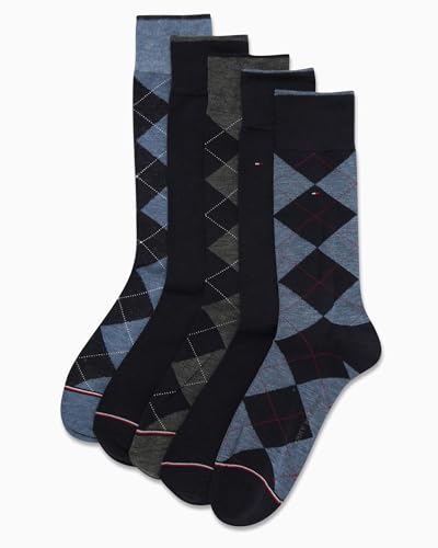 Tommy Hilfiger Mens Dress Socks - 5 Pairs Lightweight Comfort Fabric Reinforced Heel Crew Sock - Dress Socks for Men (7-12)4