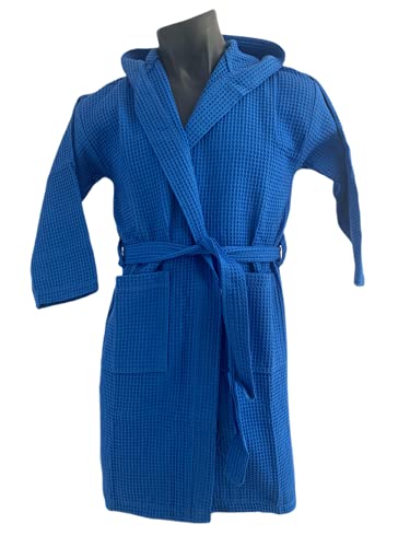 Bata de Estar por Casa para Niños y Niñas, Albornoz Adolescentes, Junior 100% Algodón, Albornoz, Bata Jóvenes (Azul 4-6 Años)