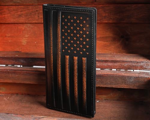 DK86 USA Flag Long Wallet For Men Full Grain Leather with Hand Burnished Rfid Blocking Rodeo Wallet Bifold Wallet American Flag Wallet2