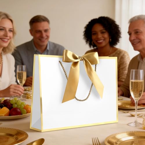 Image of JMANNI Gift Bags with Handles, 11 inch Small Gift Bags with Tissue Paper | 2 Pcs White Bags, 4 Tissue Paper and 2 Cards, for Baby Shower, Wedding Bridal Shower, Birthday Party