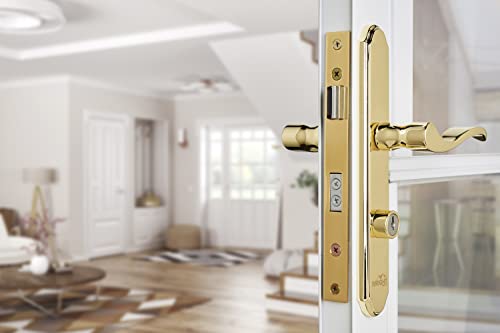 Image of Wright Products - Serenade Mortise Keyed Lever Mount Latch with Deadbolt for Screen and Storm Doors, Polished Brass | Deadbolt, Screen and Storm Doors, Mount Latch