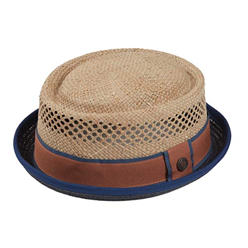 DASMARCA Mens Straw Summer Pork Pie Hat - Jake Natural Crown with Navy S
