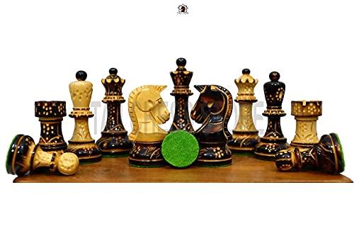 Dubrovnik チェスピース 焦げた漆塗り - 1970年代のボビーフィッシャーチェスマンの複製 - キング 3.7インチ | 豪華なチェスピース | エクストラクイーン2枚