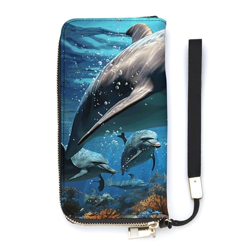 Portafoglio minimalista da uomo stampa delfini portafoglio bifold carino da viaggio da donna 20 x 10.5 cm moderno