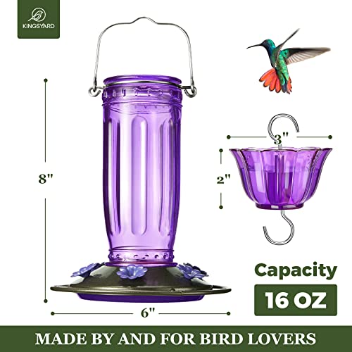 Kingsyard Glass Hummingbird Feeder For Outdoors Wild Bird Feeder With 6 Feeding Ports Hanging For Garden Yard, Purple (Ant Moat Included) #TOP3
