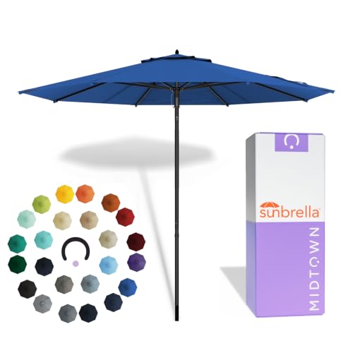 Image of Midtown Umbrellas Push and Pop - 8 Ft Patio Umbrella, Dark Blue Canopy