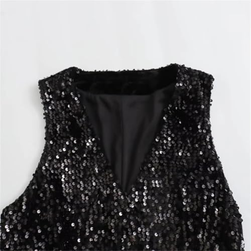 ERFMFKL Women's Casual Solid Sequins Bead Decoration Casual V-Neck Vest Tight Tank Top3