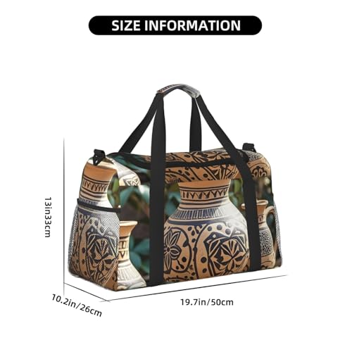 Africa Ethnic Pottery Travel Duffel Bag Lightweight Waterproof Carry On Tote Bag Foldable Weekender Overnight Bags Sport Gym Bag For Women Men4