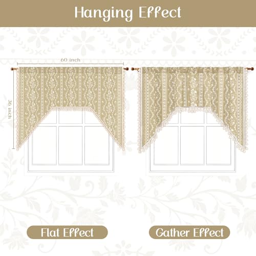 Image of Yinhua Boho Swag Valance Curtains Vintage Linen Valances for Windows Light Filtering Floral Kitchen Valance Rod Pocket Farmhouse Rustic Tassel Window Valances for Bathroom Cafe, 60 inch W x 36 inch L, Natural