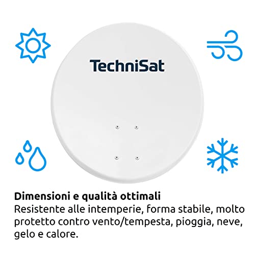 TechniSat TECHNITENNE 60 - Antenna parabolica per 2 utenti (impianto satellitare digitale da 60 cm, set completo, antenna con supporto per fissaggio a palo e LNB twin universale) grigio chiaro