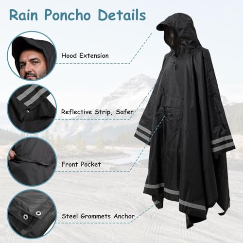 Nomadnia Black Plus Size Rain Poncho with Hood and Reflective Stripes for Outdoor Adventures - Image 6