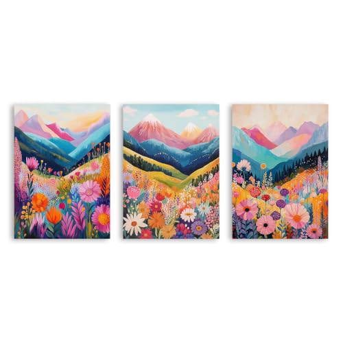 Peinture de paysage naturel aquarelle sur toile premium triptyque 50 x 70