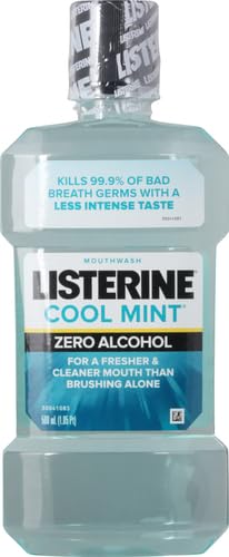 Image of Listerine Zero Alcohol Mouthwash, Less Intense Alcohol-Free Oral Care Formula for Bad Breath, Cool Mint Flavor, 500 ml