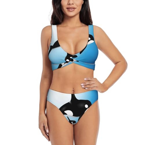 Conjunto de bikini de ballena para mujer, bikini triangular, traje de baño de pierna alta, traje de baño de dos piezas para niña, Negro, XXL