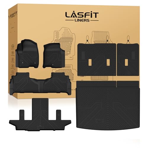 LASFIT Floor Mats & Cargo Liner with Backrest Mat 2021-2026 & Only 7 Seats (Not for 8/9 Seats) for Chevy Suburban/GMC Yukon XL (Only Yukon XL Not Fit Yukon)/Cadillac Escalade ESV (Not Fit Escalade)