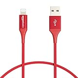 Amazon Basics iPhone Charger Cable, Nylon USB-A to Lightning, MFi Certified, for Apple iPhone, iPad, 10,000 Bend Lifespan - Red, 6-Ft