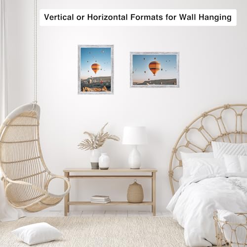 Image of JCJMY 8x13 Picture Frame Rustic White for Wall Hanging or Tabletop, Wall Mounting Horizontally or Vertically, 8 x 13 Wall Gallery Poster Photo Frame with Shatter Resistant Plexiglass, Rustic White
